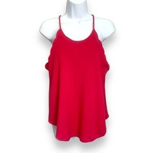 It Girl Scalloped Edge Hot Pink Tank Top Small | Keyhole Back Lightweight Cami